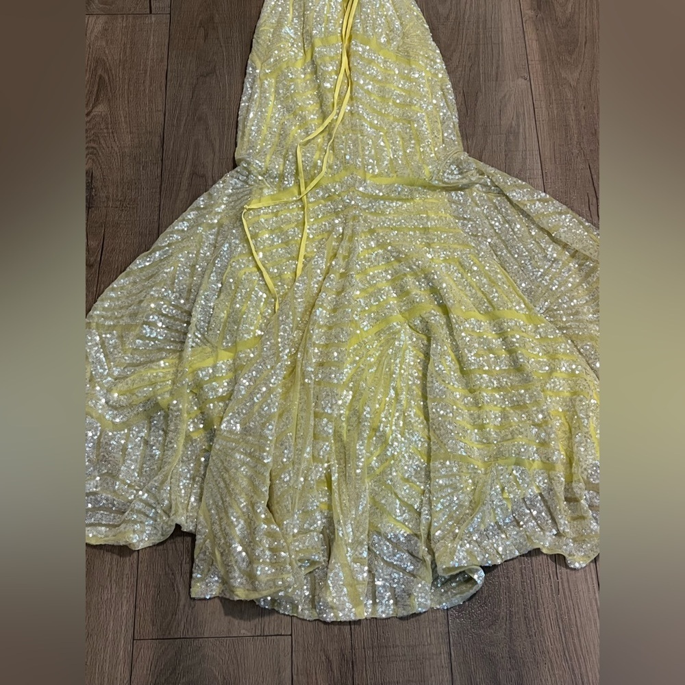 Jovani Size 4 Yellow Sequin Mermaid Gown With Corset Open Back Prom Evening - Picture 10 of 11
